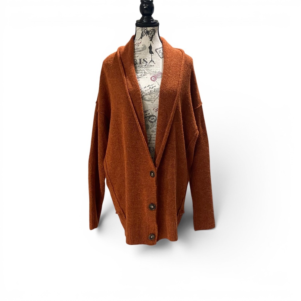 Free People Eastside Oversized Cardigan Womens M Rust Orange Shawl Collar Knit